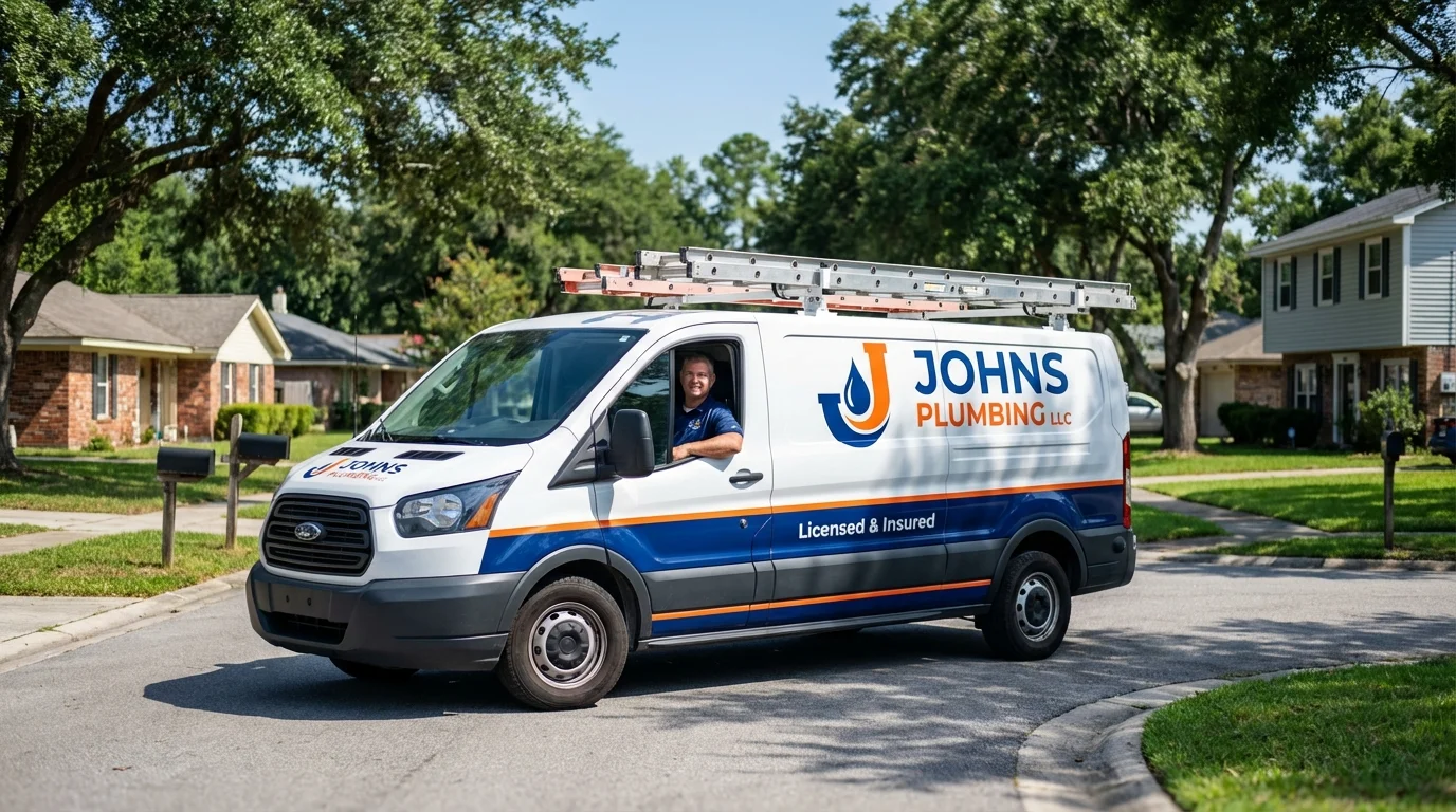 Johns Plumbing LLC service van in New London, MN