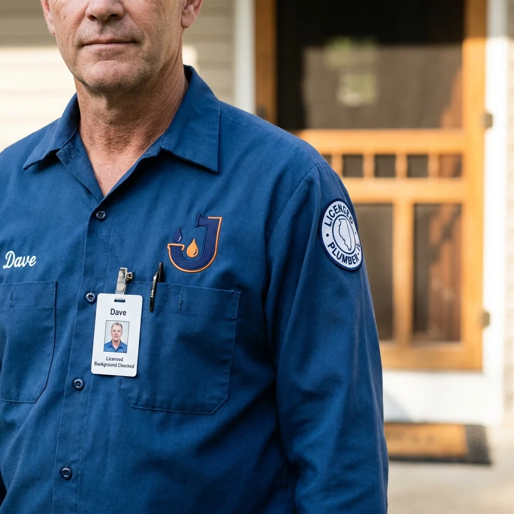 Licensed plumber showing ID badge in New London, MN