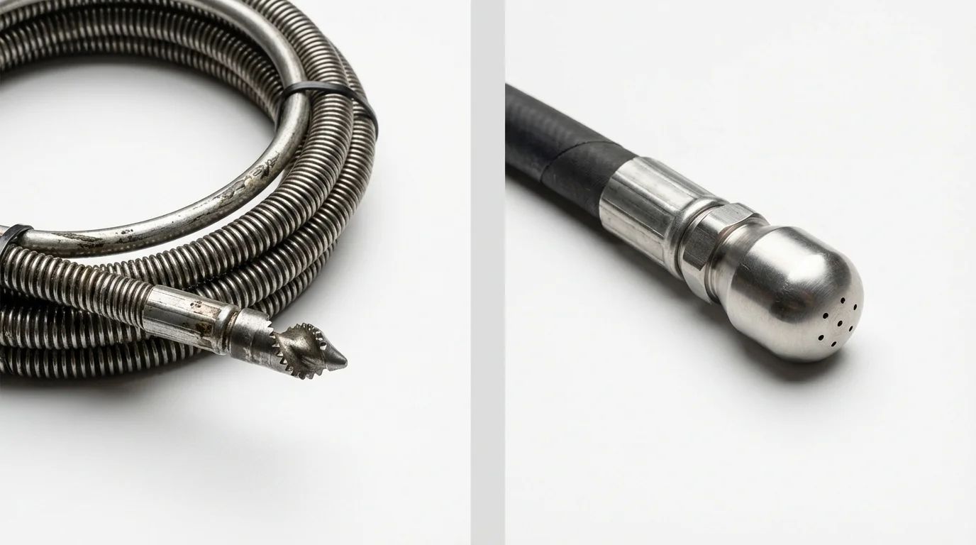Drain snake cable and hydro jetting nozzle used for drain cleaning in New London, MN